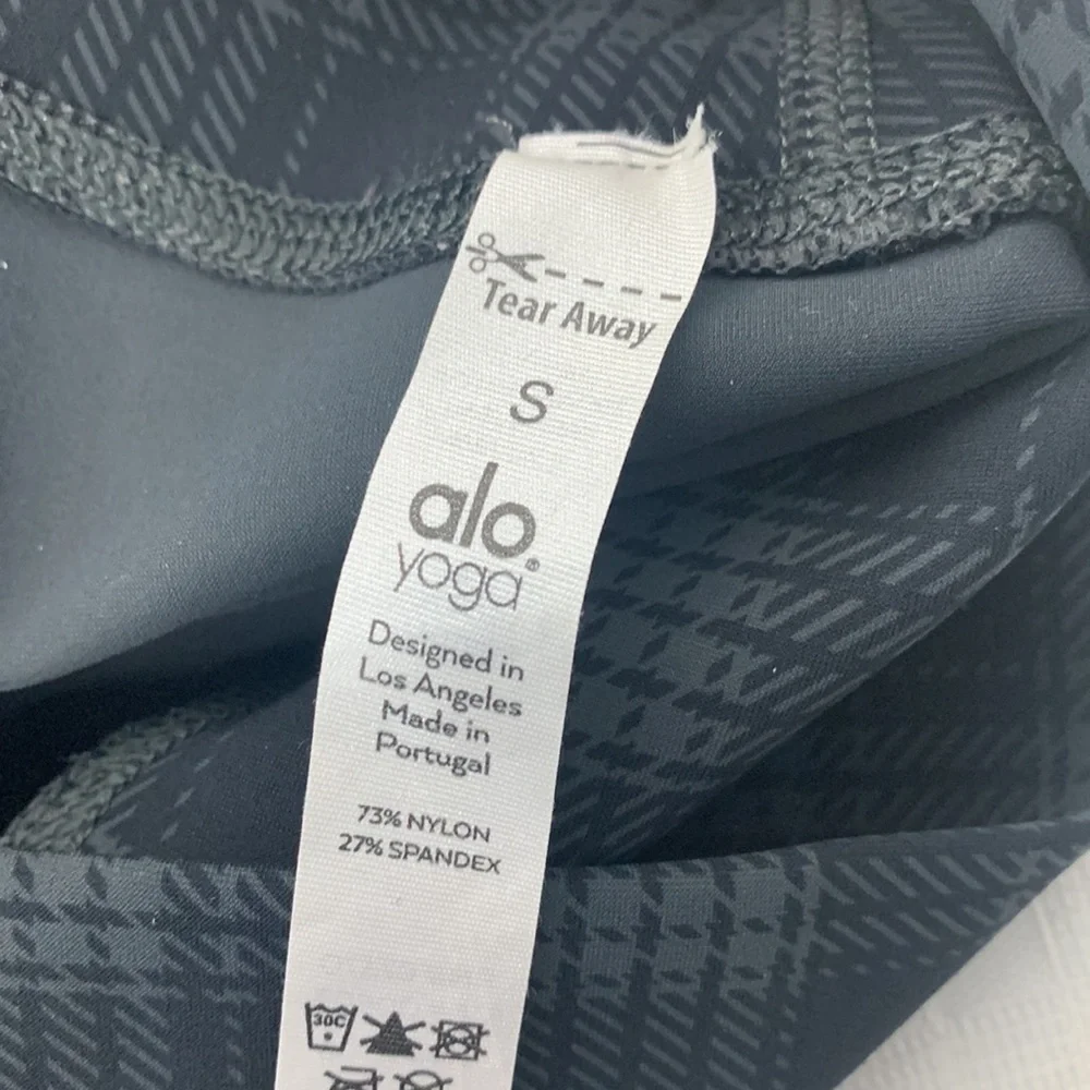 ALO Yoga Plaid High Waist Occasion Leggings,Black with White Reflective Stripe